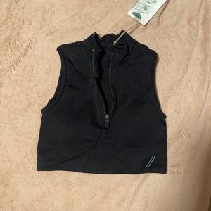 Workout crop top high neck zip up